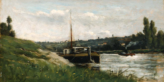 Barge on a River, vintage artwork by Charles-François Daubigny, A3 (16x12") Poster Print