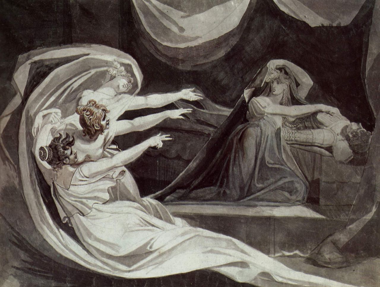 Kriemhild at the Wake of Siegfried, vintage artwork by Johann Heinrich Füseli, 12x8" (A4) Poster