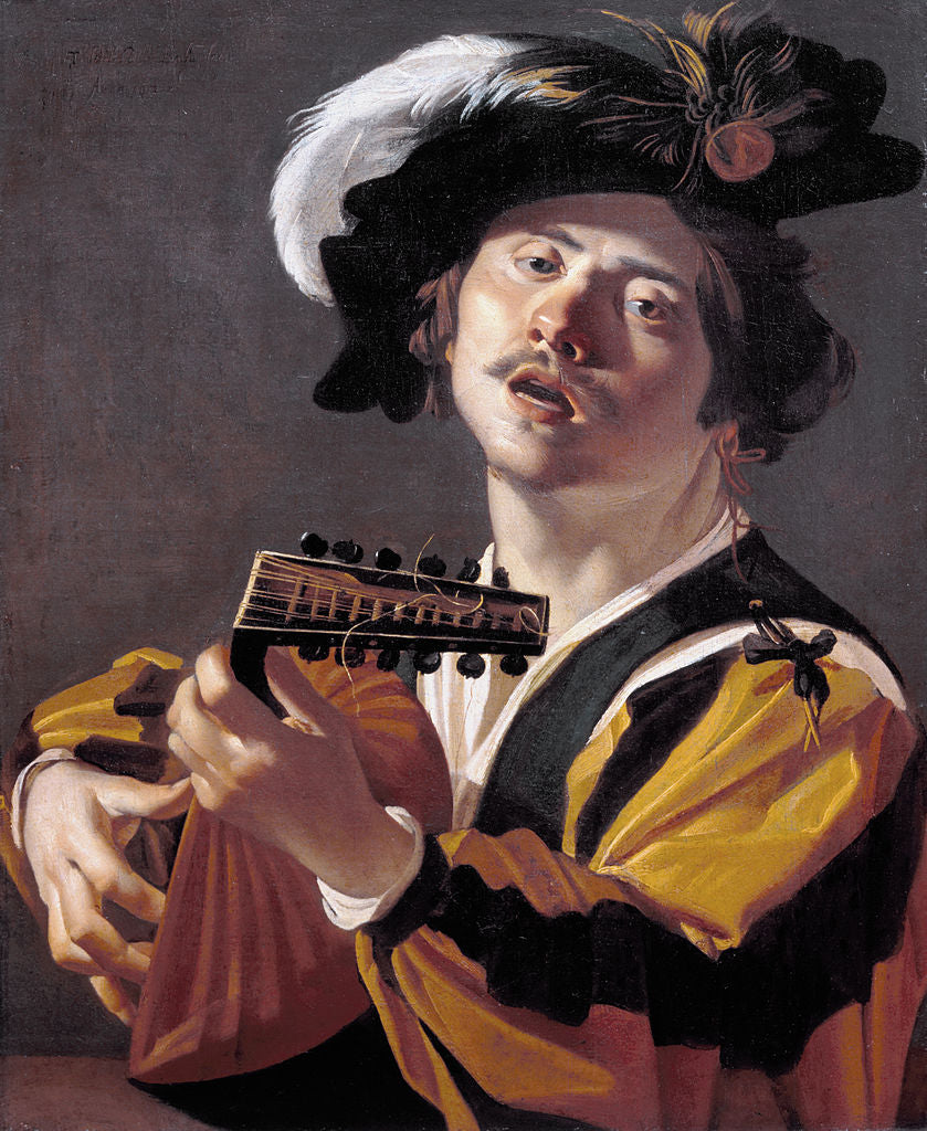 The Luthe Player, vintage artwork by Dirck van Baburen, 12x8" (A4) Poster