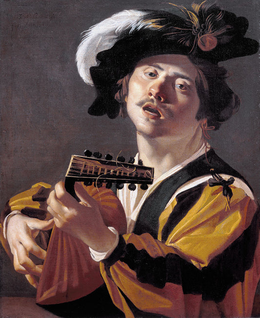 The Luthe Player, vintage artwork by Dirck van Baburen, 12x8" (A4) Poster