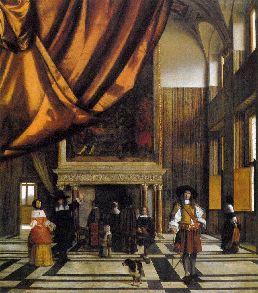 The Council Chamber in Amsterdam Town Hall, vintage artwork by Pieter de Hooch, 12x8" (A4) Poster