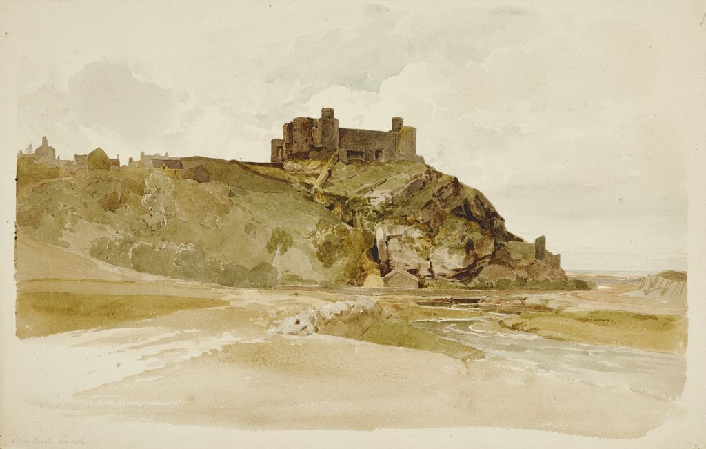 Harlech Castle, North Wales, vintage artwork by Joshua Cristall, 12x8" (A4) Poster