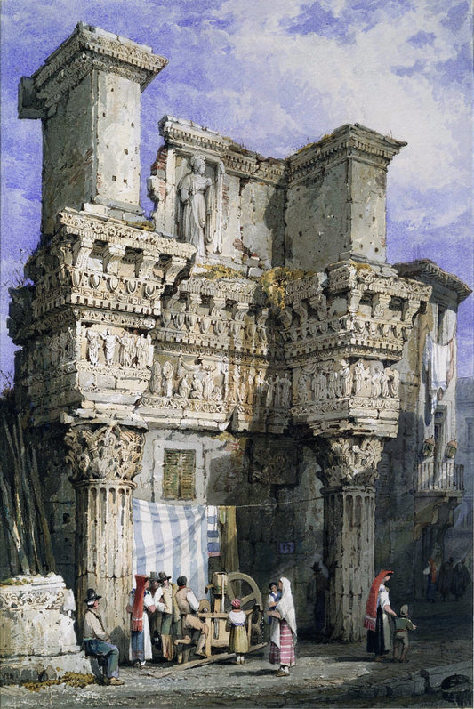 Forum of Nerva, Rome, vintage artwork by Samuel Prout, 12x8" (A4) Poster