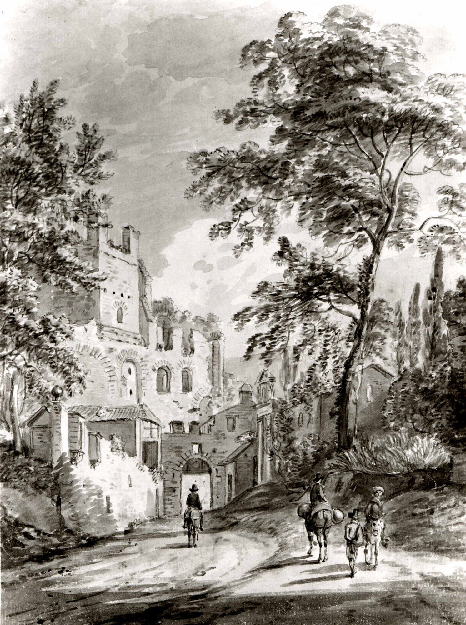 Travelers Entering a Town, vintage artwork by Paul Sandby , R.A., 12x8" (A4) Poster
