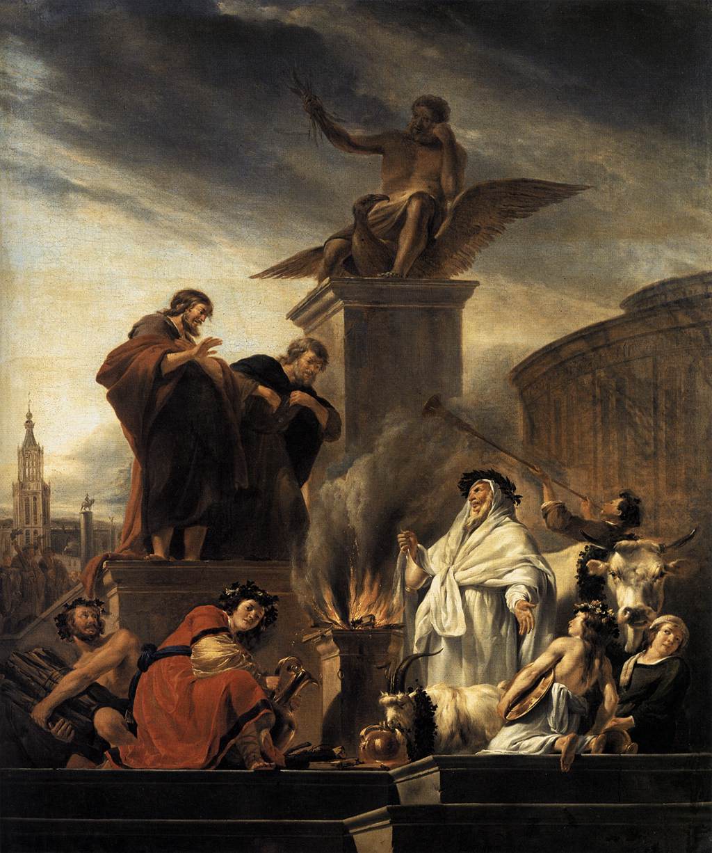 Paul and Barnabas at Lystra, vintage artwork by Nicolaes Berchem, 12x8" (A4) Poster