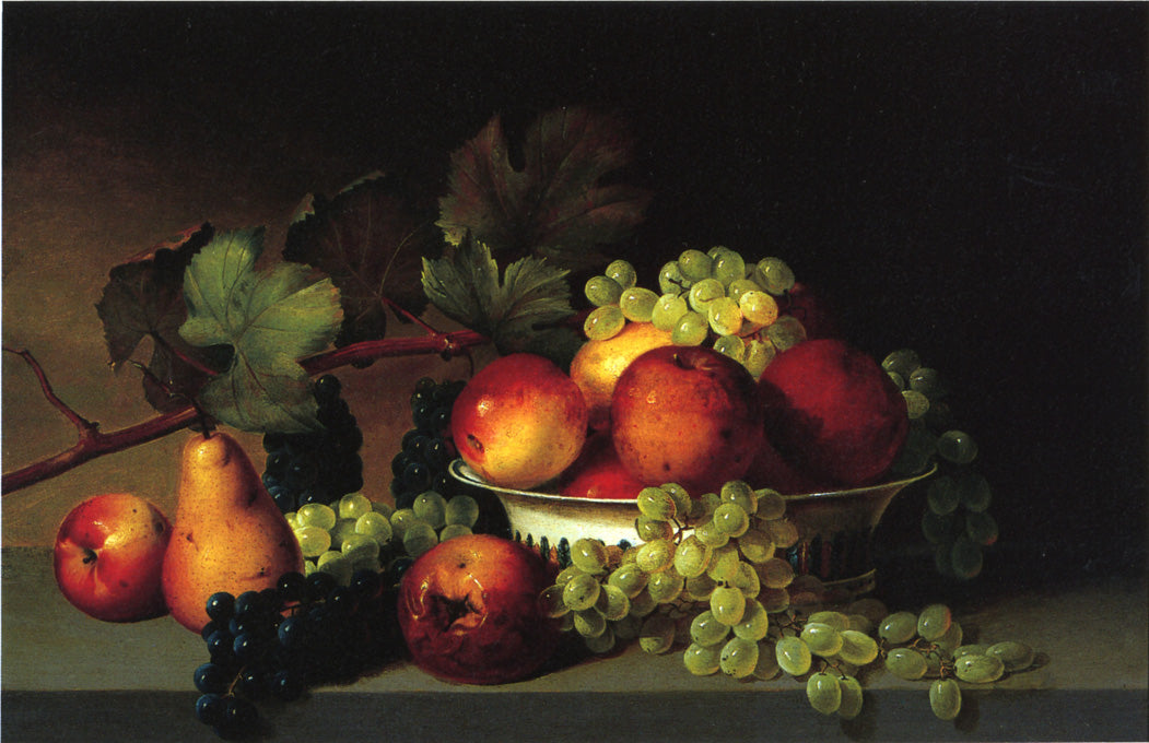 Still Life: Apples, Grapes, Pear, vintage artwork by James Peale, 12x8" (A4) Poster