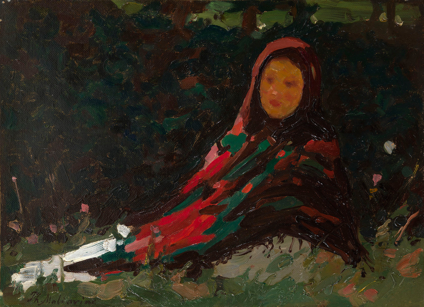 Girl in a Bright Headscarf by Filipp Andreevich Maliavin,A3(16x12")Poster