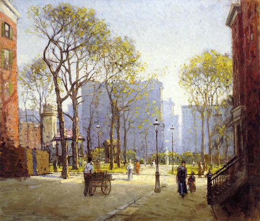 Late Afternoon, Washington Square, vintage artwork by Paul Cornoyer, 12x8" (A4) Poster