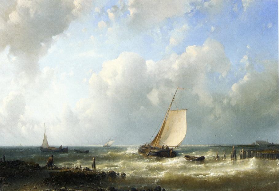 Fishing Boats Setting Out, vintage artwork by Abraham Hulk, A3 (16x12") Poster Print