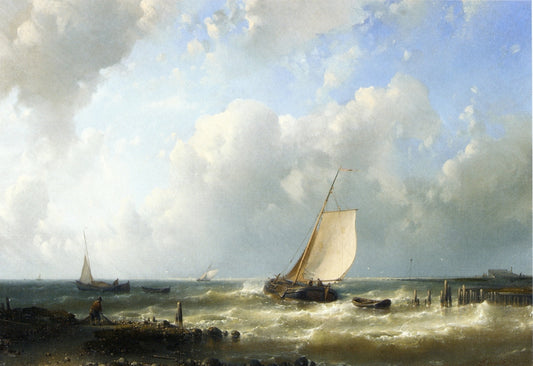 Fishing Boats Setting Out, vintage artwork by Abraham Hulk, A3 (16x12") Poster Print