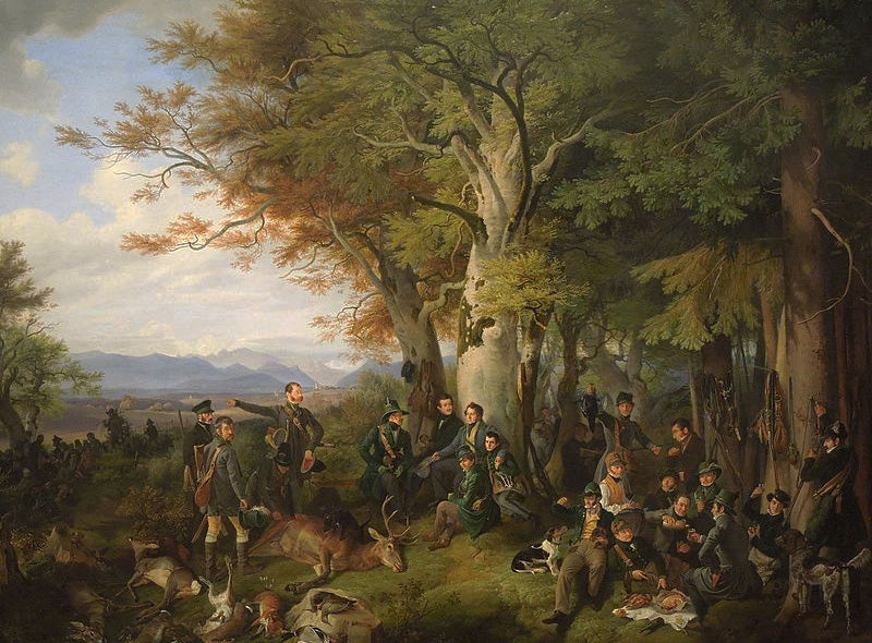 Rest after the Hunt, vintage artwork by Peter von Hess, 12x8" (A4) Poster