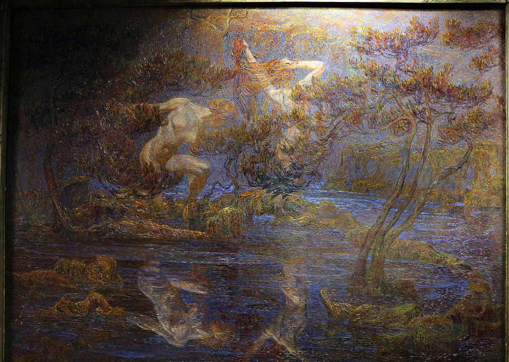 Water Mirror, vintage artwork by Johan Axel Gustaf Acke, 12x8" (A4) Poster