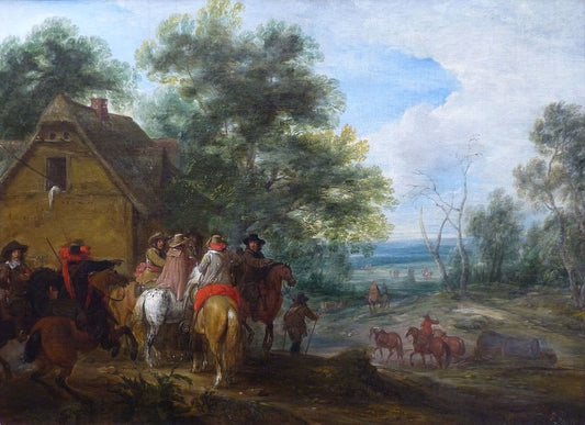 Halte de cavaliers, vintage artwork by Adam Frans van der Meulen, 12x8" (A4) Poster