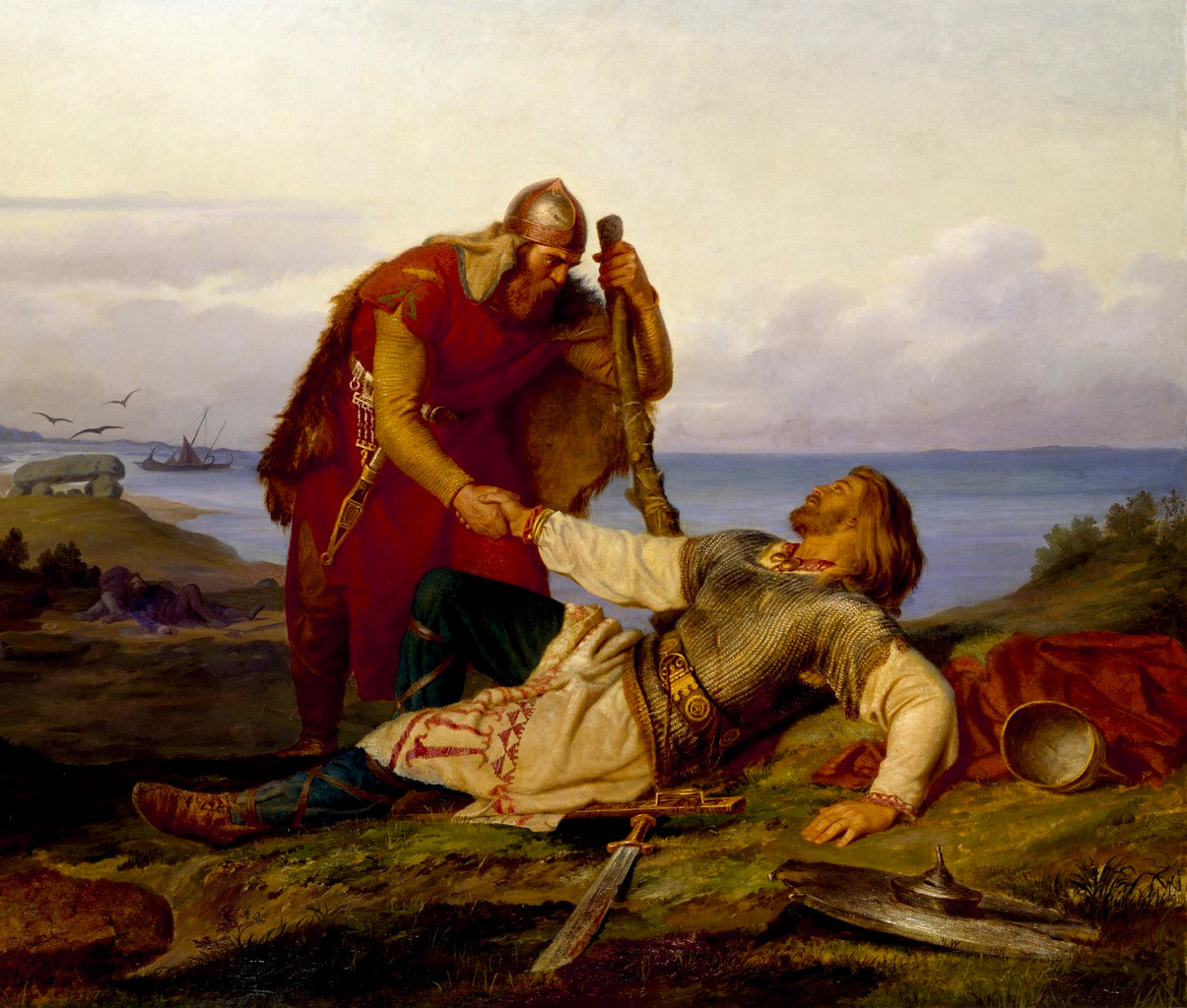 Hjalmar Parting from Orvar Odd after the Fight on Samsö, vintage artwork by Marten Eskil Winge, 12x8" (A4) Poster