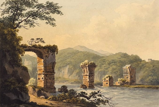 Bridge of Augustus, Narni, vintage artwork by John Warwick Smith, 12x8" (A4) Poster