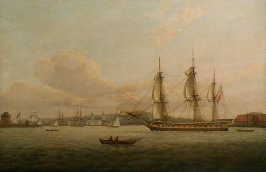 HMS 'Pomone' off Greenwich, vintage artwork by Thomas Luny, 12x8" (A4) Poster