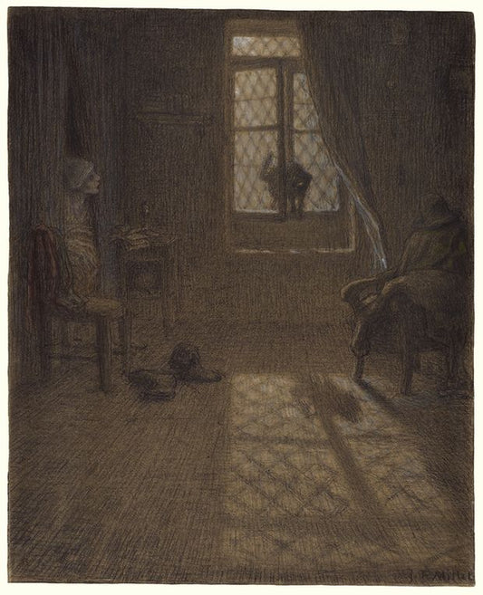 The Cat at the Window, vintage artwork by Jean-François Millet, A3 (16x12") Poster Print