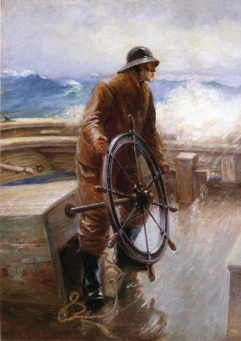 Fisherman at the Wheel by Augustus W Buhler,A3(16x12")Poster