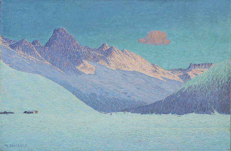 Winter Evening in Davos, vintage artwork by Philipp Bauknecht, 12x8" (A4) Poster