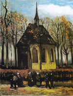 The Church of Nuenen with Churchgoers, vintage artwork by Vincent van Gogh, 12x8" (A4) Poster