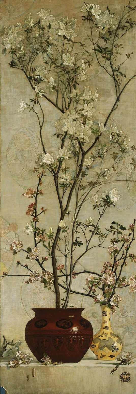 Still Life with Azaleas and Apple Blossoms, vintage artwork by Charles Caryl Coleman, 12x8" (A4) Poster
