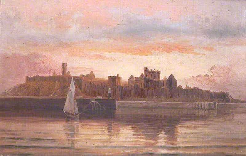 Peel Castle from the Sea, Sunset, vintage artwork by George Goodwin, 12x8" (A4) Poster