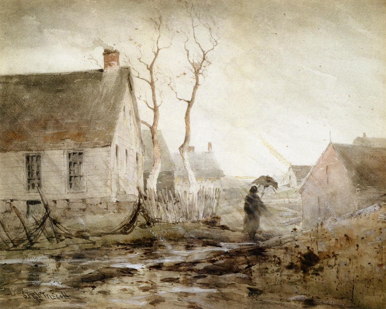 Stormy Day, Monhegan Village, vintage artwork by Samuel P. R. Triscott, 12x8" (A4) Poster