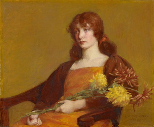 Woman Holding Flowers, vintage artwork by Louise Howland (King) Cox, 12x8" (A4) Poster