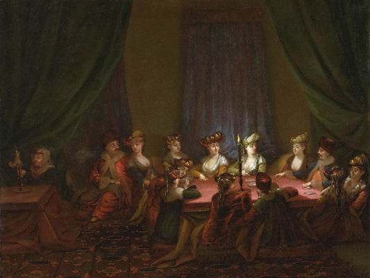 Armenian company at the card game, vintage artwork by Jean Baptiste Vanmour, 12x8" (A4) Poster