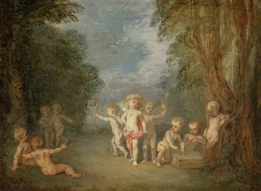 Cupid's Realm, vintage artwork by Jean-Antoine Watteau, 12x8" (A4) Poster