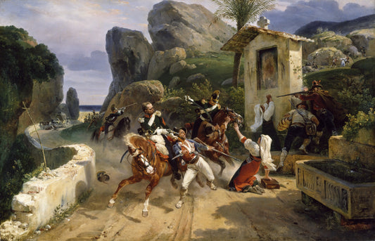Italian Brigands Surprised by  Papal Troops, vintage artwork by Horace Vernet, A3 (16x12") Poster Print