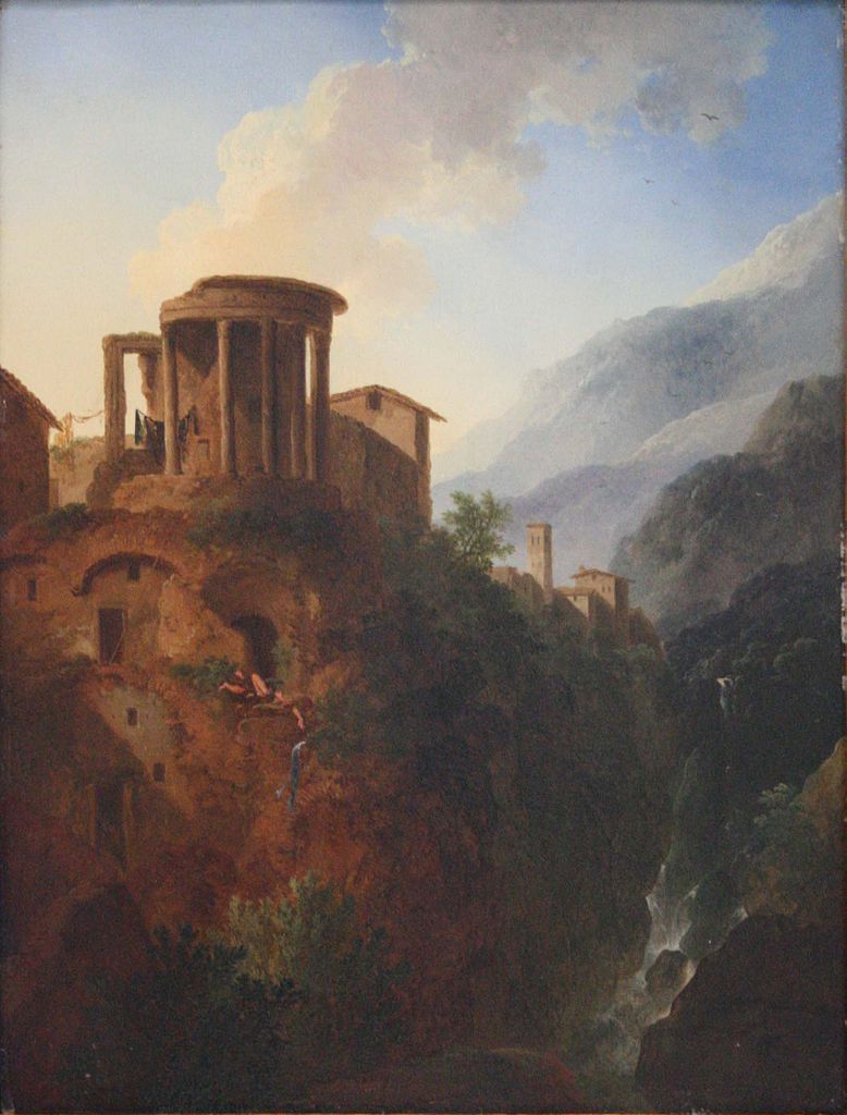 The Temple of Siby l in Tivoli, vintage artwork by Christian Wilhelm Ernst Dietrich, 12x8" (A4) Poster