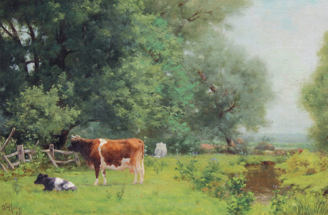 Grazing, vintage artwork by Edwin Augustus Moore, 12x8" (A4) Poster