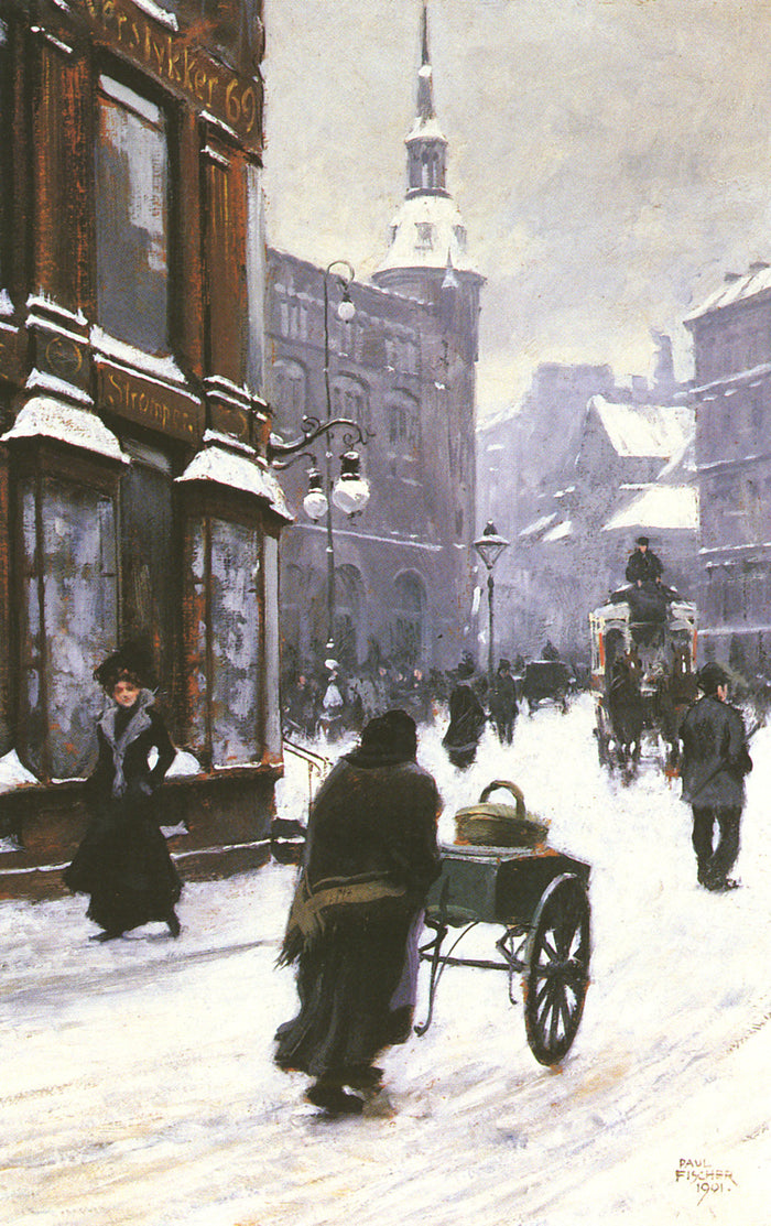 A Street Scene In Winter, Copenhagen by Paul-Gustave Fischer,A3(16x12
