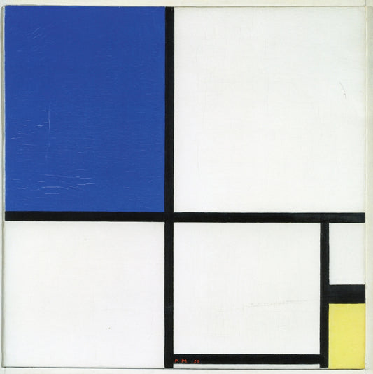Composition No. II with Blue and Yellow, vintage artwork by Piet Mondriaan, 12x8" (A4) Poster