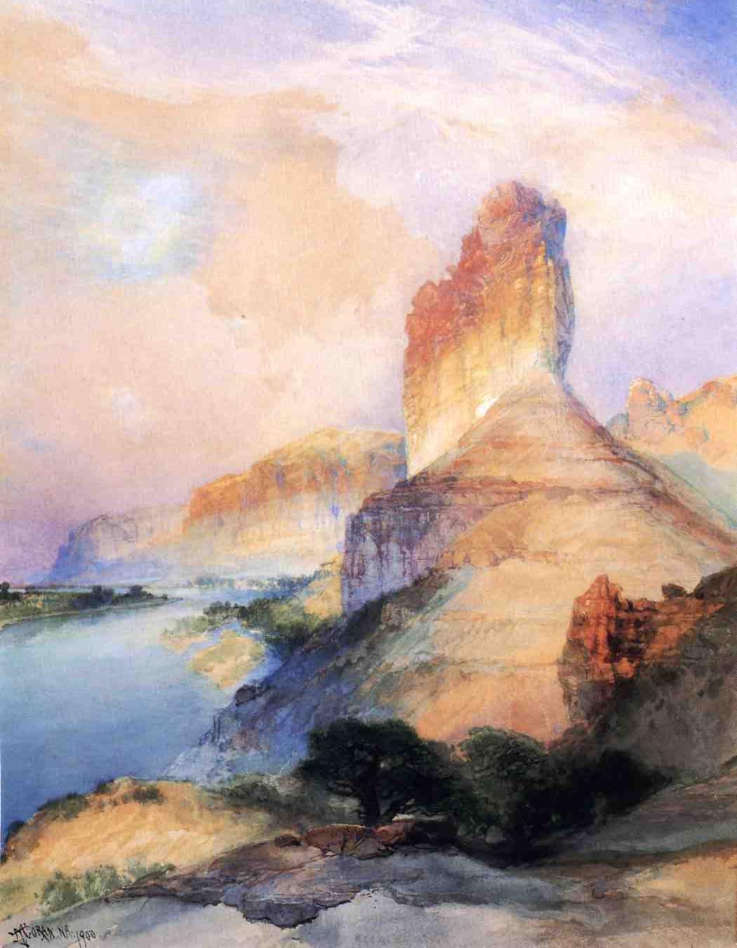 Castle Butte, Green River, Wyoming, vintage artwork by Thomas Moran, 12x8" (A4) Poster