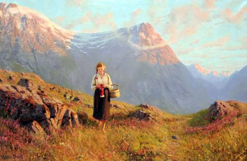 On the Mountaintop, vintage artwork by Hans Dahl, 12x8" (A4) Poster