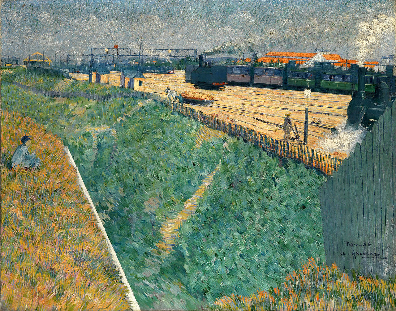 The Western Railway at its Exit from Paris, vintage artwork by Charles Angrand, 12x8" (A4) Poster
