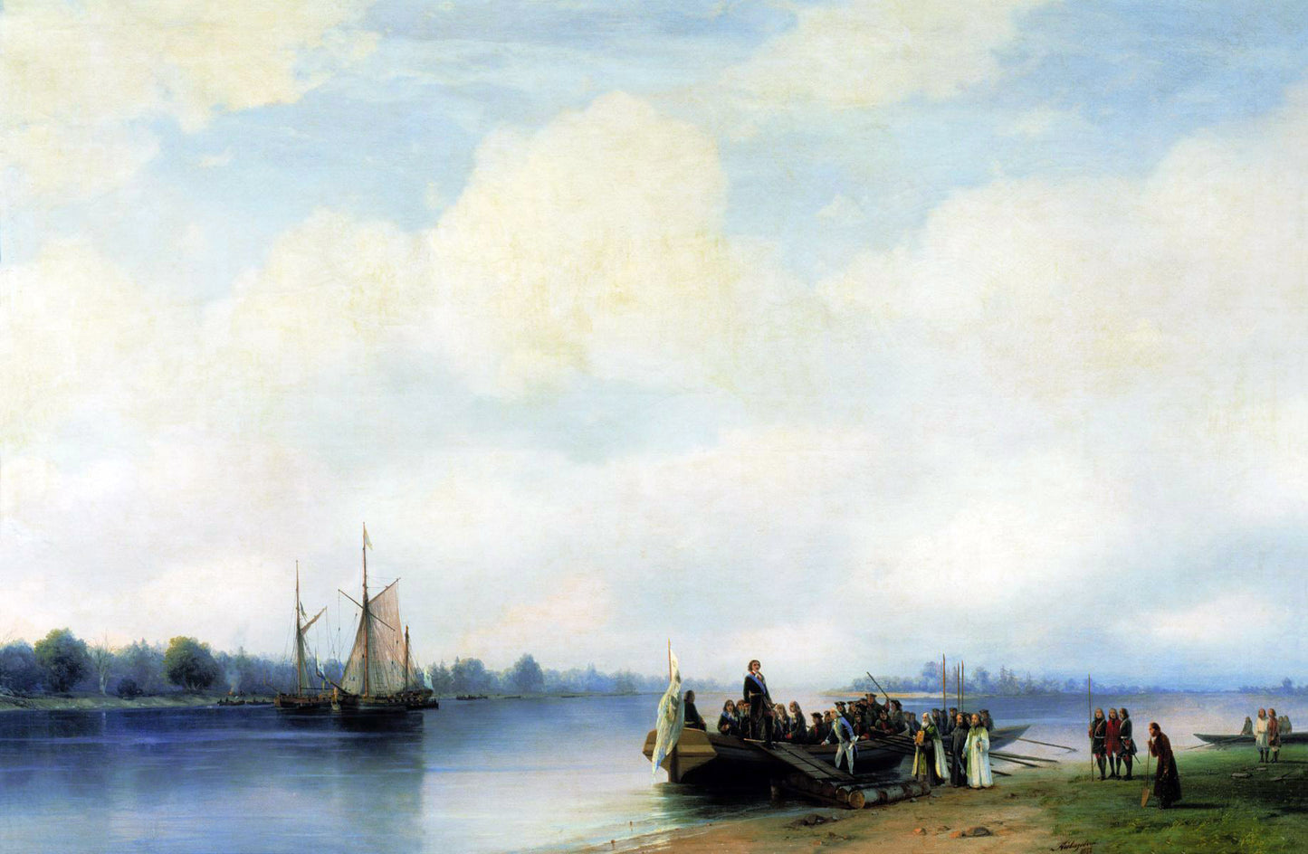 The Arrival of Peter the Great at the Neva River Bank, vintage artwork by Ivan Constantinovich Aivazovsky, A3 (16x12") Poster Print