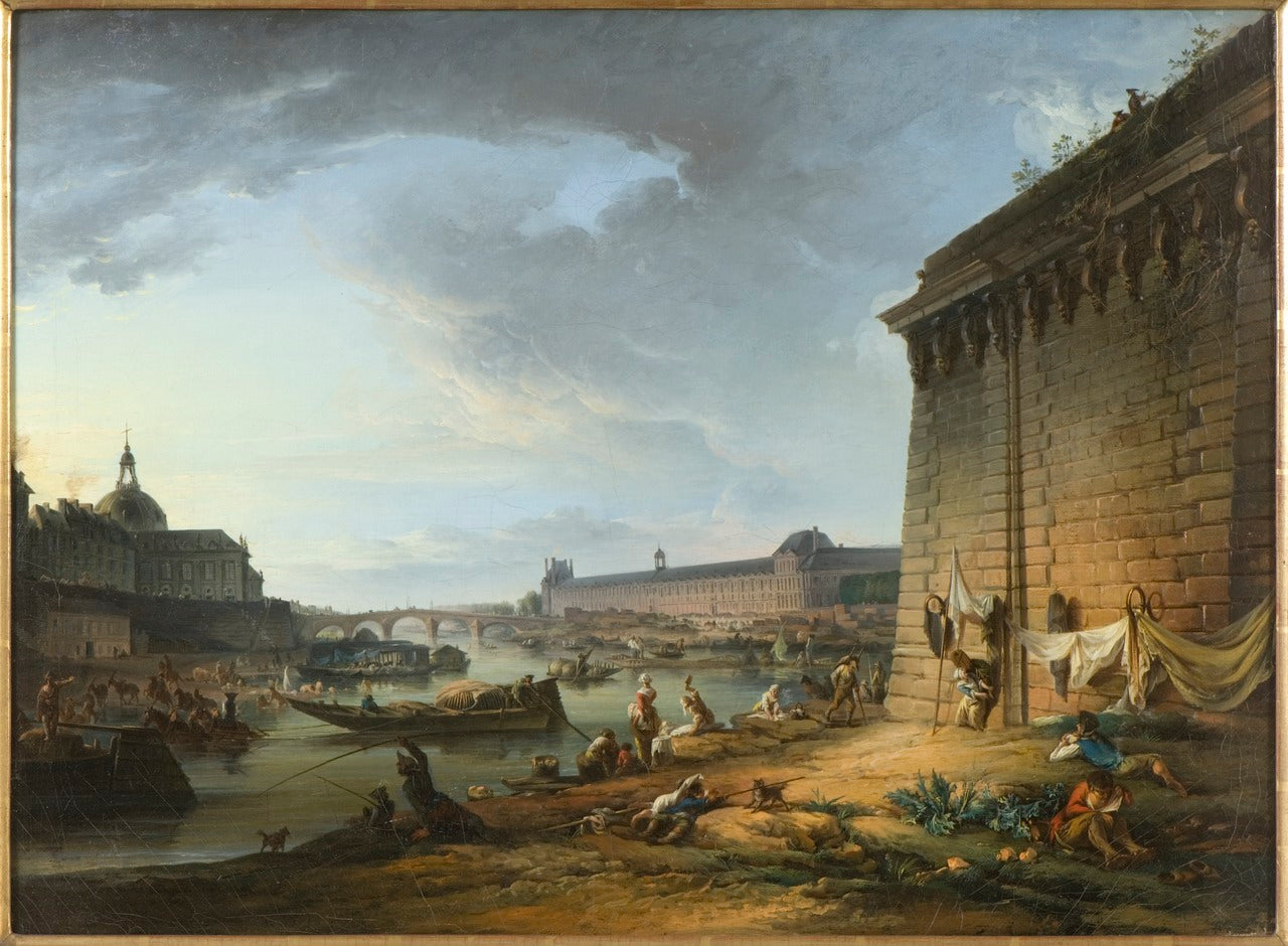View of Paris from the Embankment beneath the Pont Neuf, vintage artwork by Elias Martin, 12x8" (A4) Poster