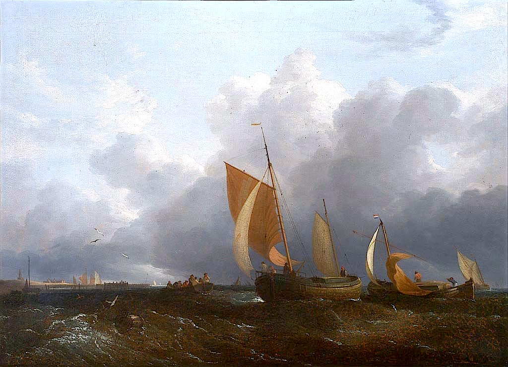 Shipping Boats in the Breeze off the Norfolk Coast, vintage artwork by John Berney Crome, A3 (16x12") Poster Print