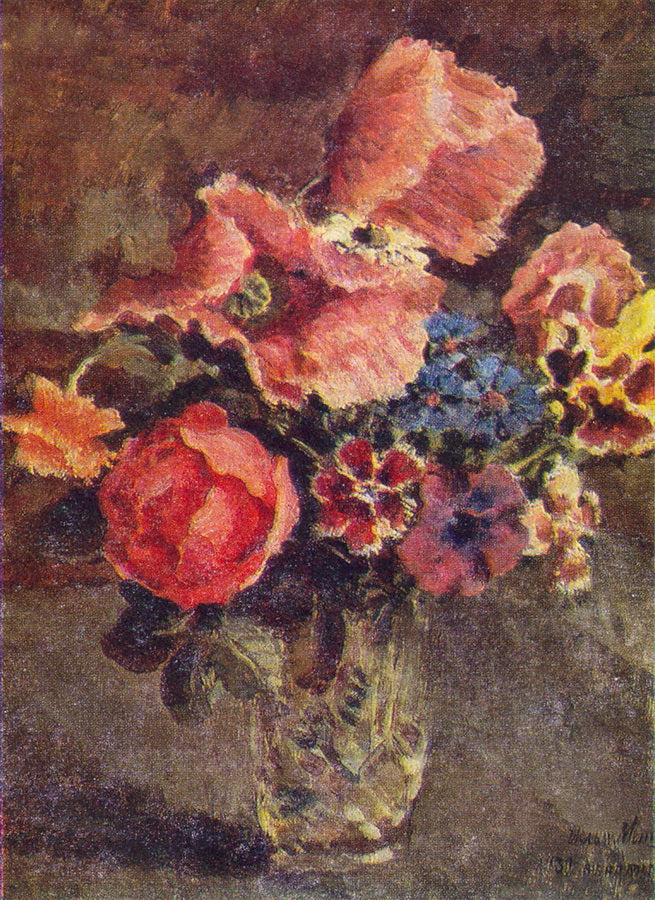 ornflowers and other flowers in a glass vase by Ilya Mashkov,16x12(A3) Poster