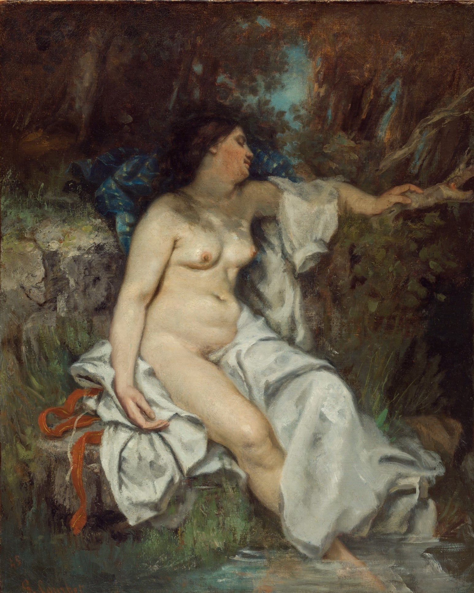 Bather Sleeping by  a Brook, vintage artwork by Gustave Courbet, A3 (16x12") Poster Print