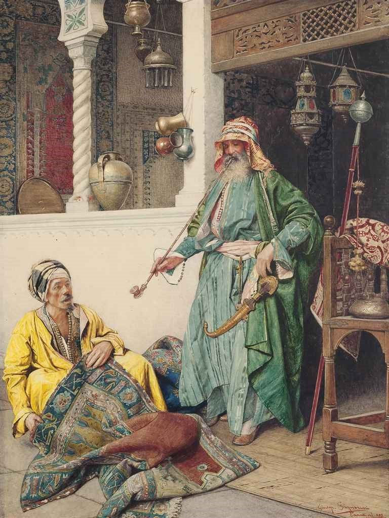 A Rest in the Bazaar, vintage artwork by Giuseppe Signorini, 12x8" (A4) Poster