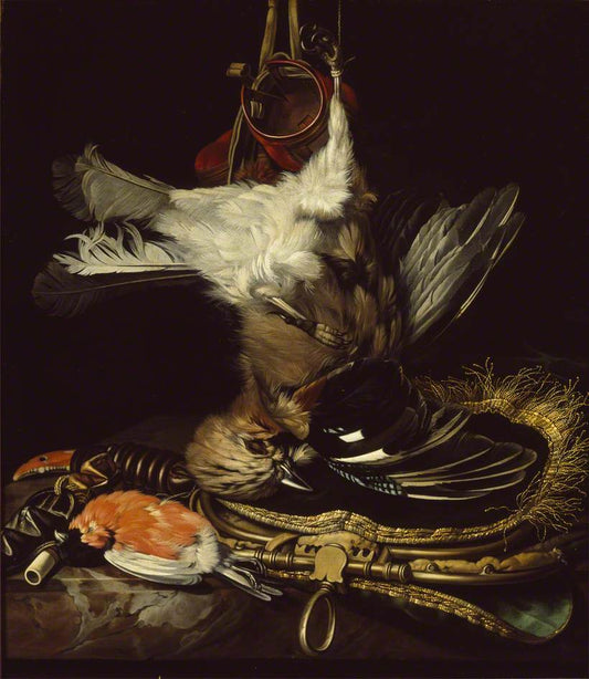 Still Life with a Dead Jay, vintage artwork by Follower of Willem van Aelst, 12x8" (A4) Poster
