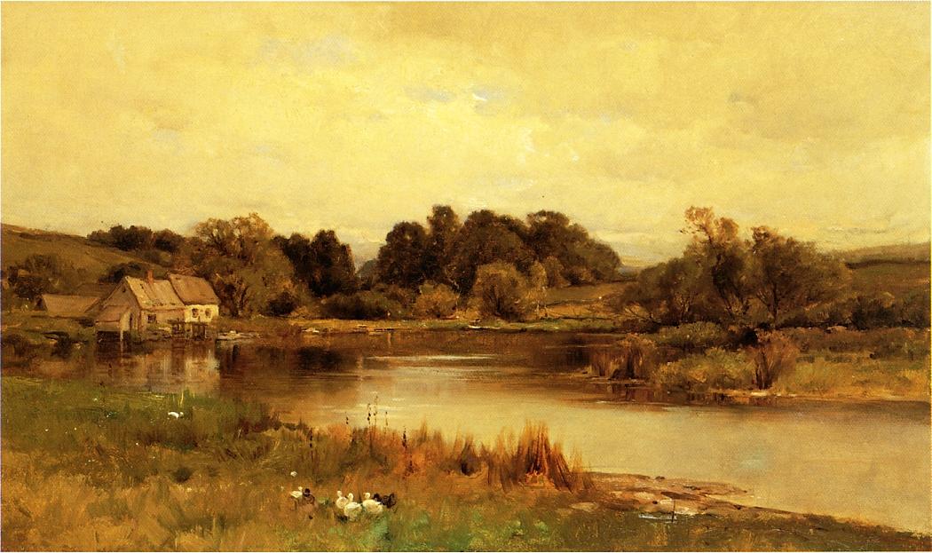Mill Pond at Ridgefield, Connecticut, vintage artwork by George Henry Smillie, 12x8" (A4) Poster