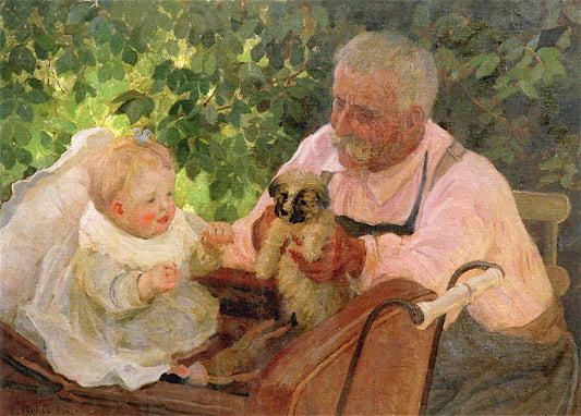 Père Rivart with His Granddaughter, vintage artwork by Emanuel Phillips Fox, 12x8" (A4) Poster