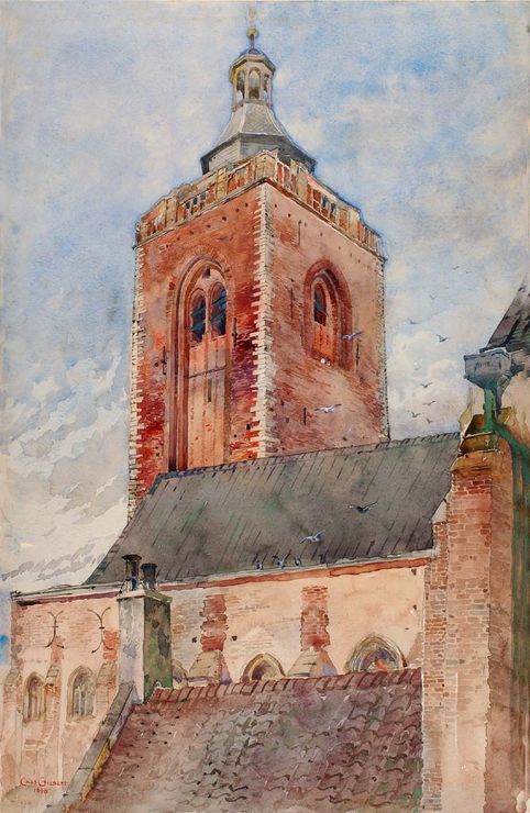 St. Martin's Church, Utrecht, Holland, vintage artwork by Cass Gilbert, 12x8" (A4) Poster