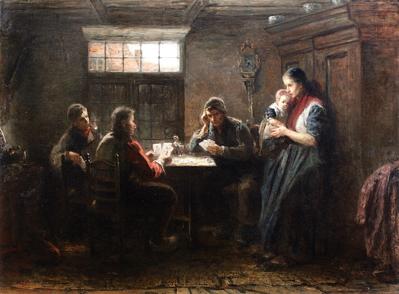Day of Rest: The Card Players, vintage artwork by Jozef Israëls, 12x8" (A4) Poster