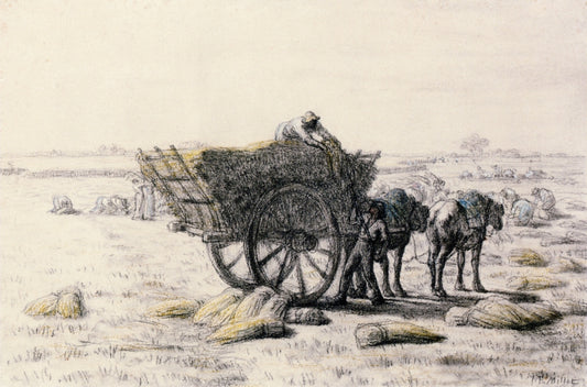 Peasant Loading Wheat in a Cart, vintage artwork by Jean-François Millet, A3 (16x12") Poster Print